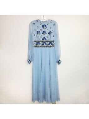 Alfred Shaheen 1970's sheer-sleeved pleated skirt maxi dress